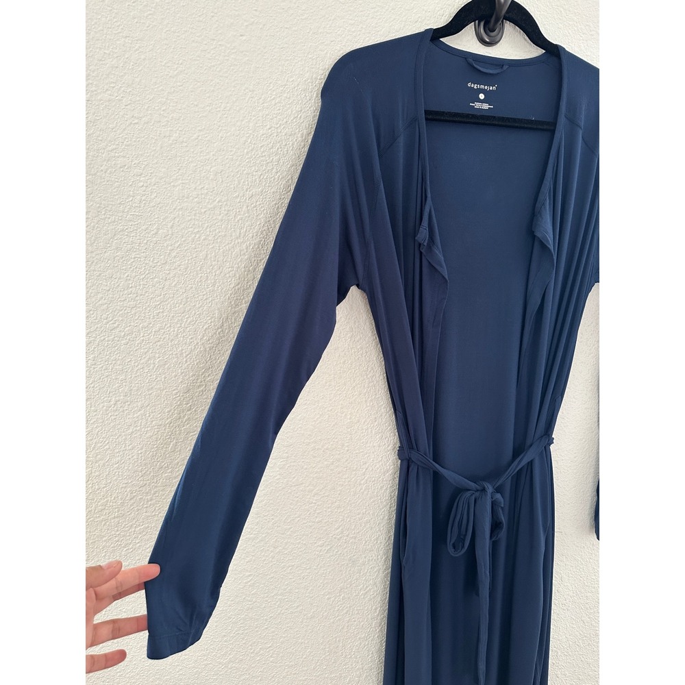 Dagsmejan Blue Balance Sleep Robe Navy Blue Modal Long Sleeve Belted Pockets Sm - Picture 5 of 10